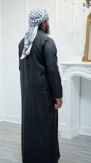 Saudi Collared Thobe Jubbah - Hamza Collection (Electric Black)