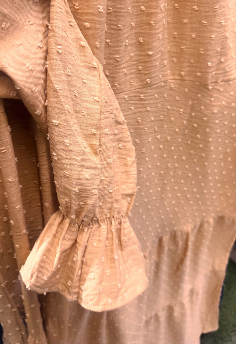 CLEARANCE SALE Polka Dot Flounce Sleeve Dress in Gold XL Size
