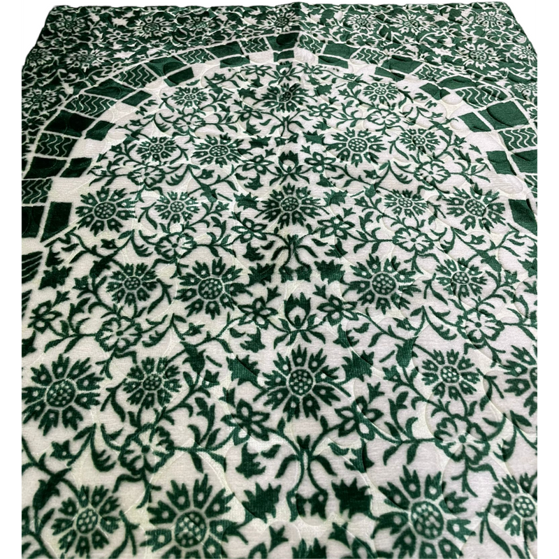 Green & White Floral Design Prayer Mat
