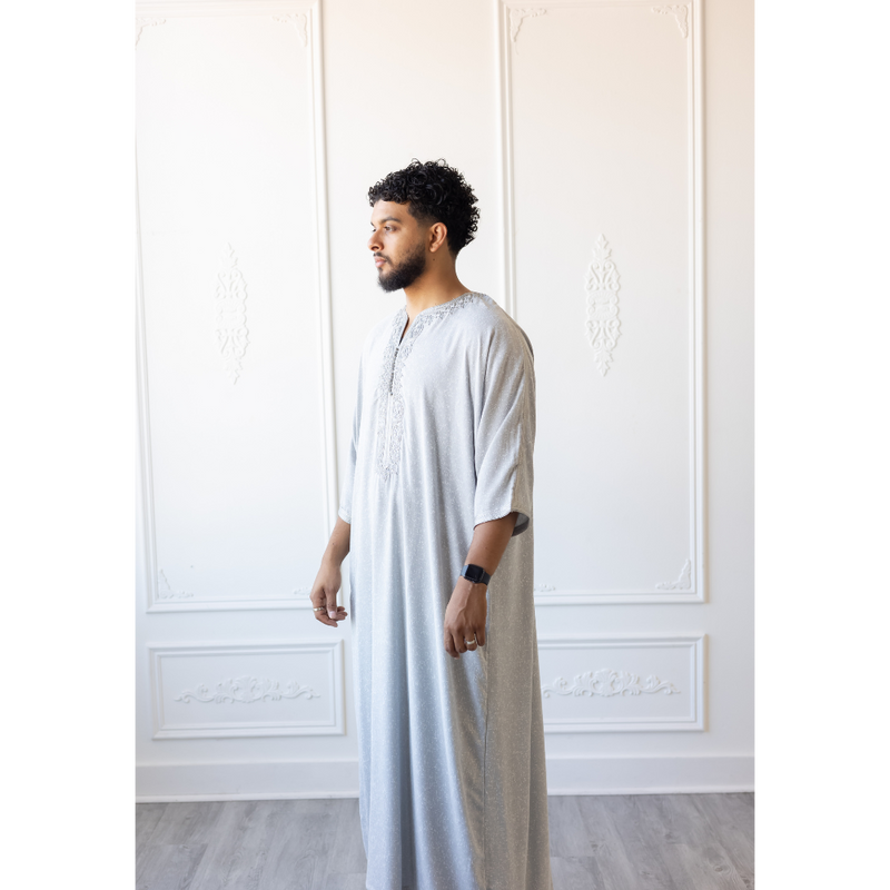 Moroccan 3/4 Sleeve Thobe (Grey Fog)