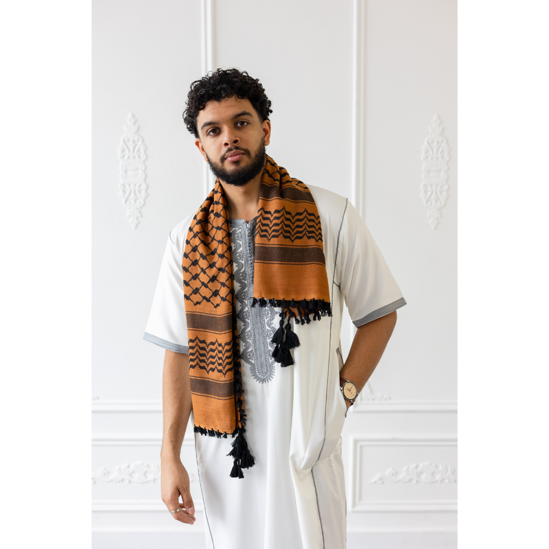 Bronze and Black Imamah/Shemagh/Keffiyyah Arab Men's Scarf