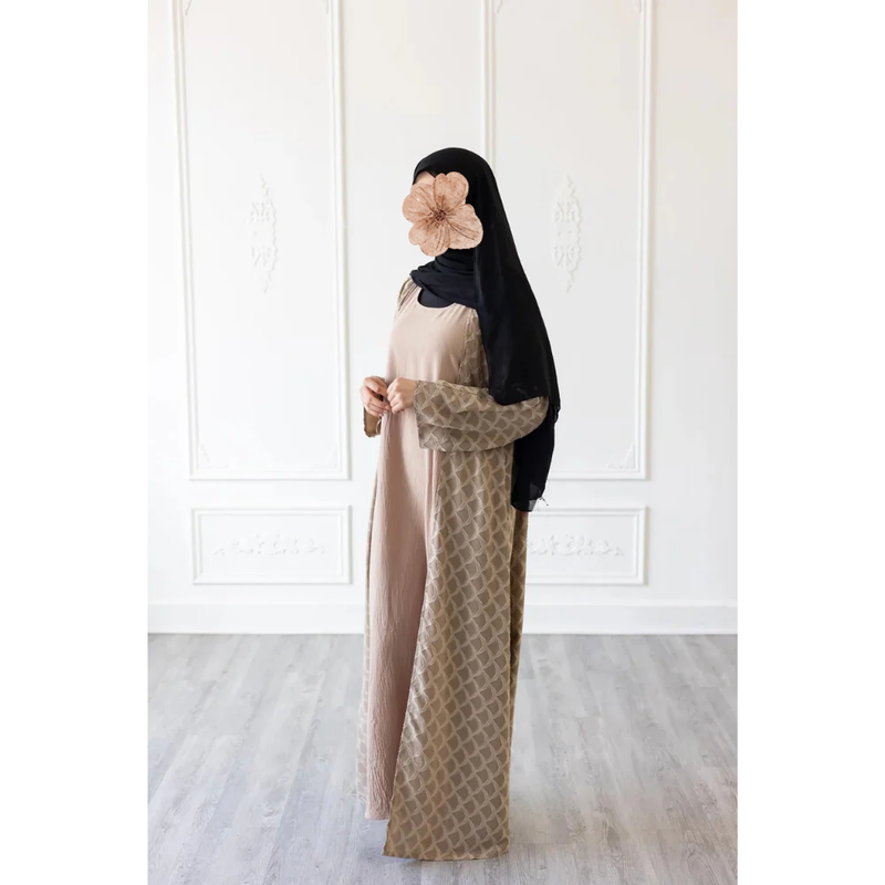 CLEARANCE Sale Mermaid Tail Print Abaya - Sandstone (C41)