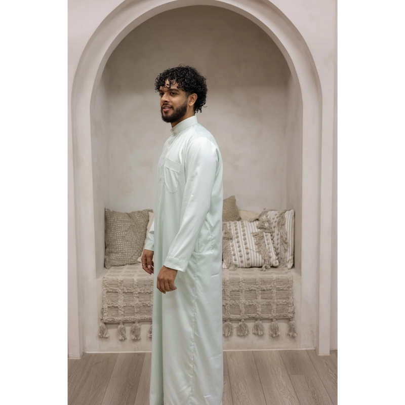 Saudi Collared Thobe (White Minty Fresh)
