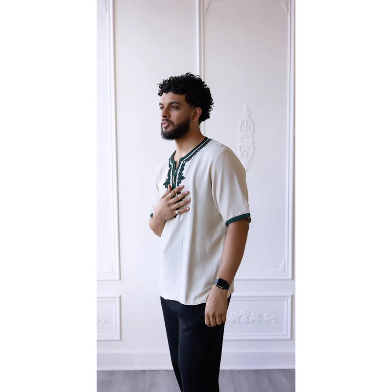 Moroccan T-Shirt (Off White and Forest)