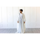 Embroidered Thobe Overcoat Arab Bisht Cloak Pure White on Silver