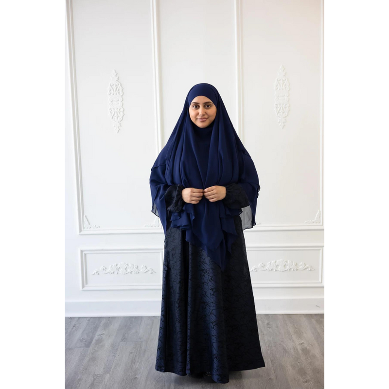 Chiffon Three Layered Princess Khimar - Royal Navy