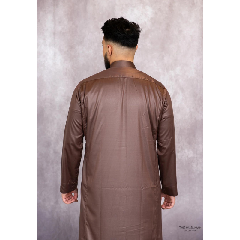 Coffee Brown Saudi Collar Thobe Jubbah