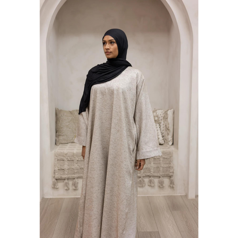 Luxury Linen Abaya in Cinnamon Cream