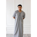 Moroccan Short Sleeve Thobe (Wolf Grey With Light Grey Embroidery)