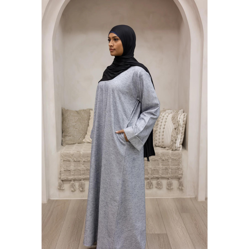 Luxury Linen Abaya in Silver Mist