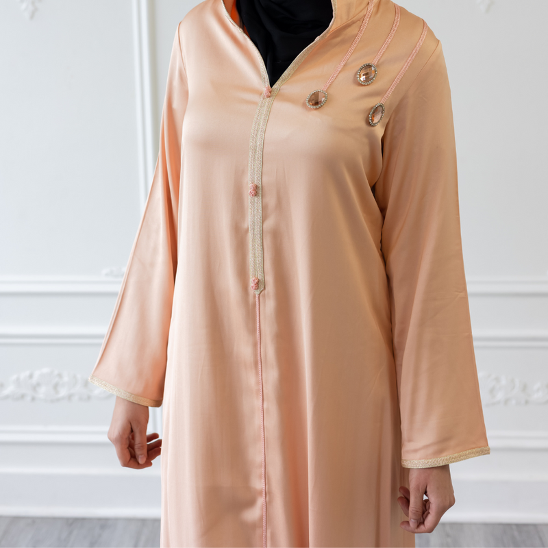 Moroccan Abaya Peach With Embroidered Design