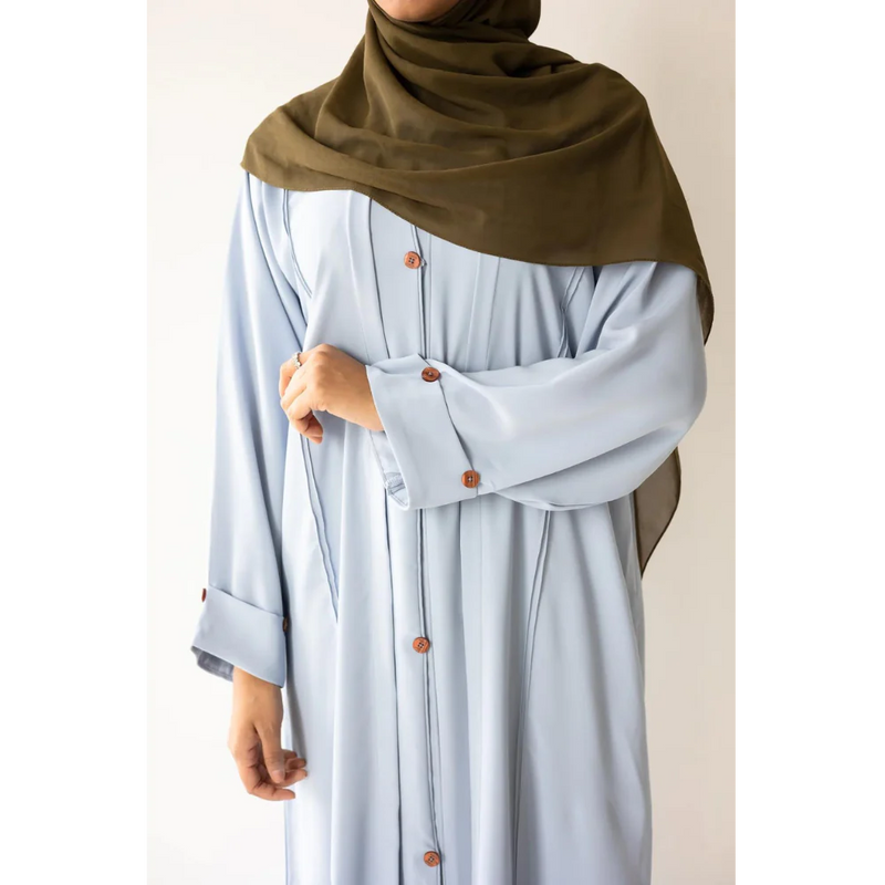 Sale Crease Detail Button Abaya with Wide Sleeves  -  Crystal Springs