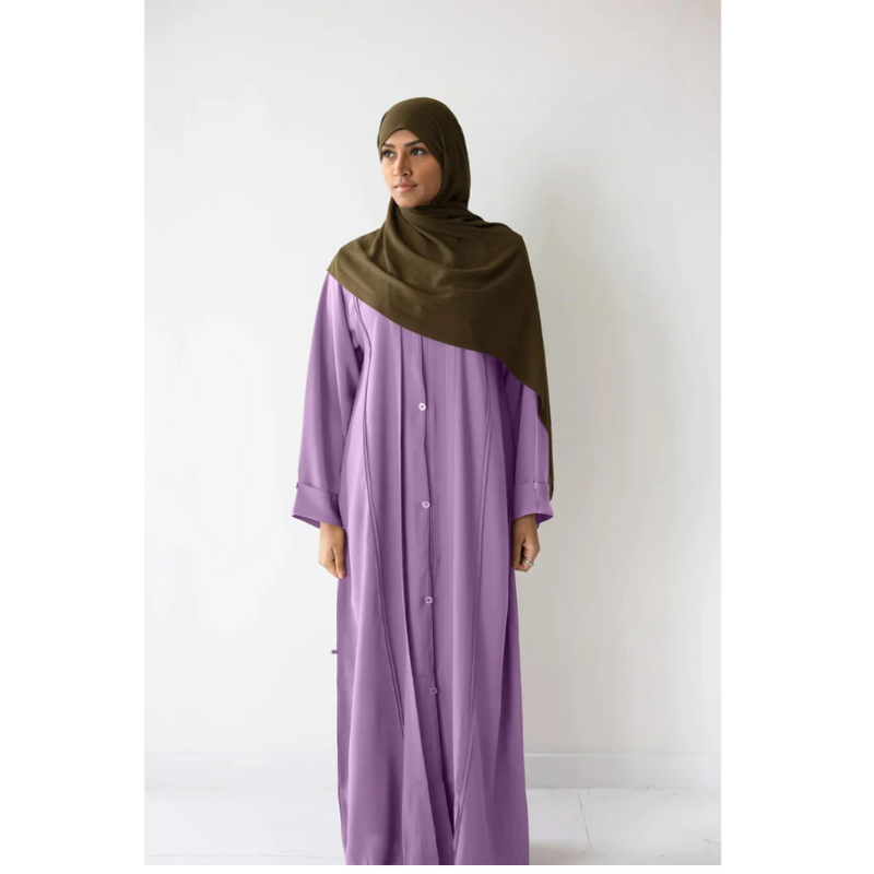 Sale Crease Detail Button Abaya with Wide Sleeves  in Grape