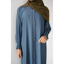 CLEARANCE SALE Button Front Abaya with Pleated Bishop Sleeves  - (Midsummer Blue) - 70,76,77,78