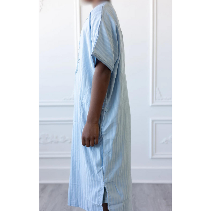 Kids/Boys Moroccan Short Sleeve Thobe (Light Blue)