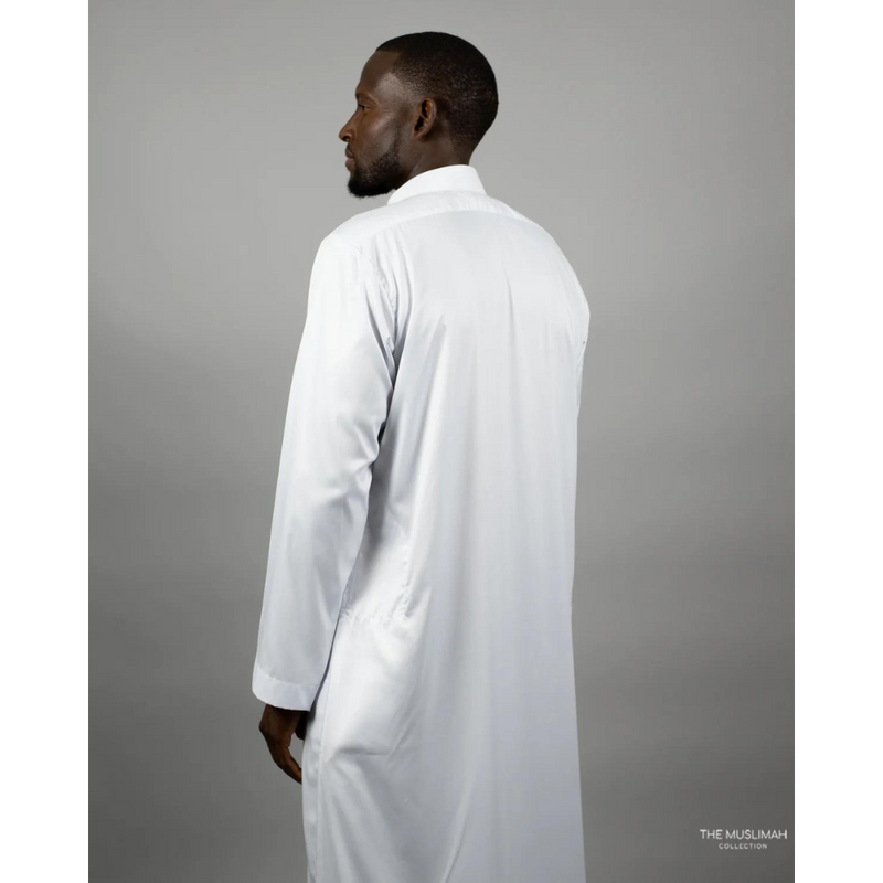 Saudi Collar Thobe Jubbah - White
