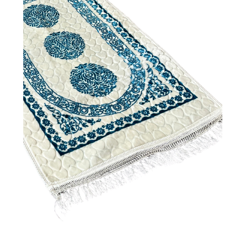Cyan & White Circular Oriental Design May Vary Prayer Mat