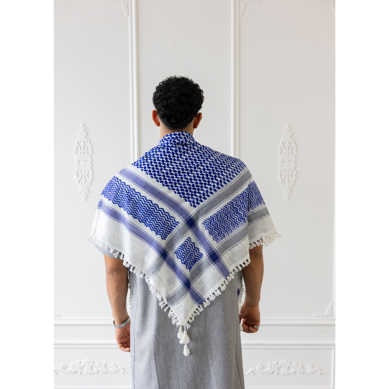 Blue and White Imamah/Shemagh/Keffiyyah Arab Men's Scarf