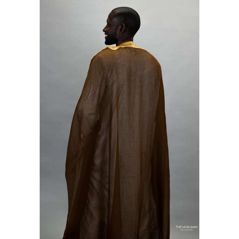 Embroidered Thobe Overcoat Arab Bisht Cloak Coffee Brown