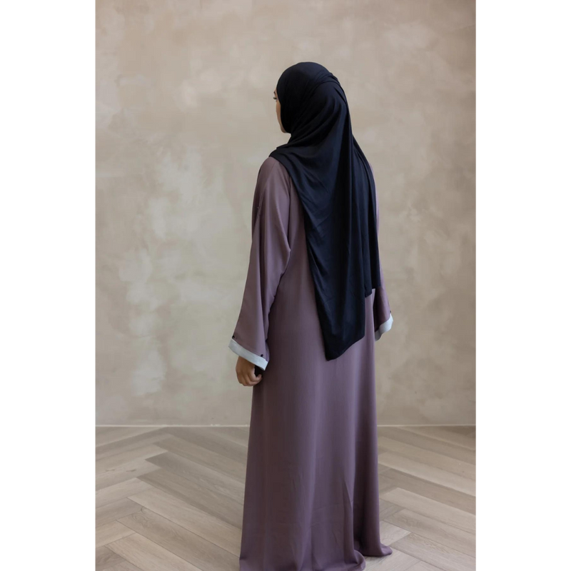 Sale Sawda Handwork Abaya - Plum Purple with Cloud Grey