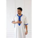 Moroccan Short Sleeve Thobe (White With Blue Embroidery)