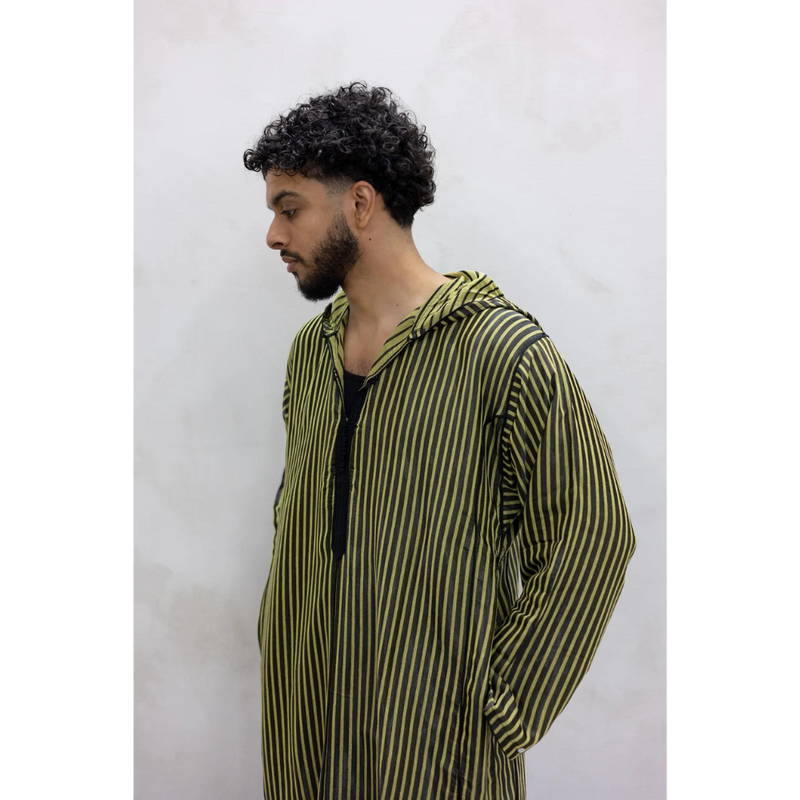 Moroccan Striped Style Hoodie Thobe - Forest Canopy