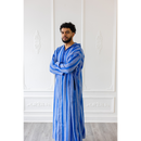 Moroccan Hoodie Thobe (Electric Blue With Blue Stripes)