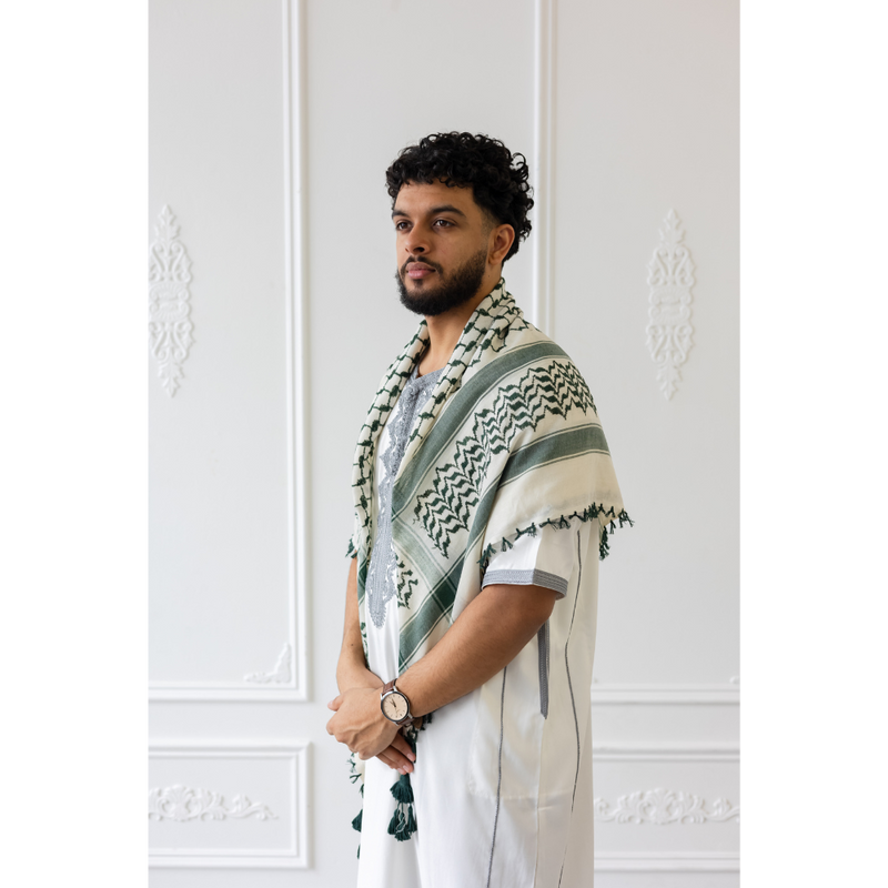 Green and White Imamah/Shemagh/Keffiyyah Arab Men's Scarf