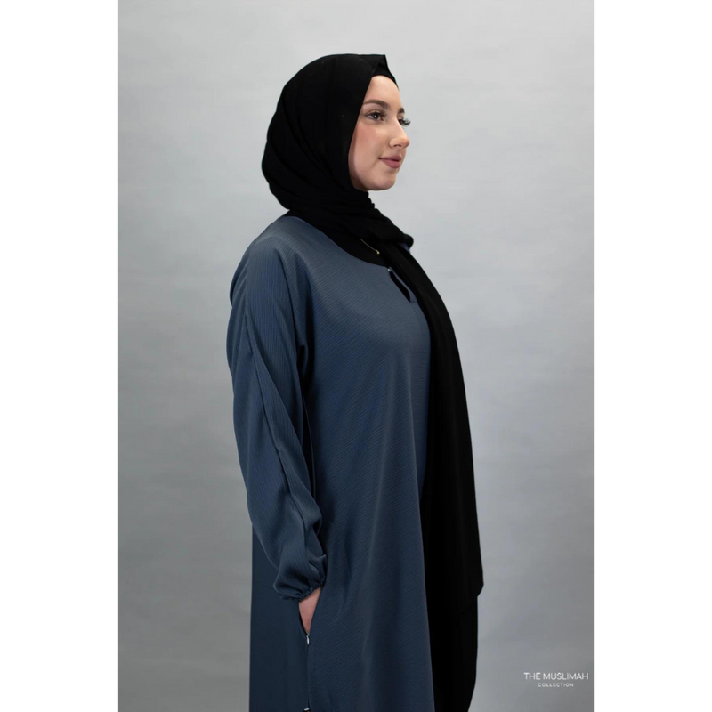 Sawda Textured Crepe Abaya (Dark Grey)