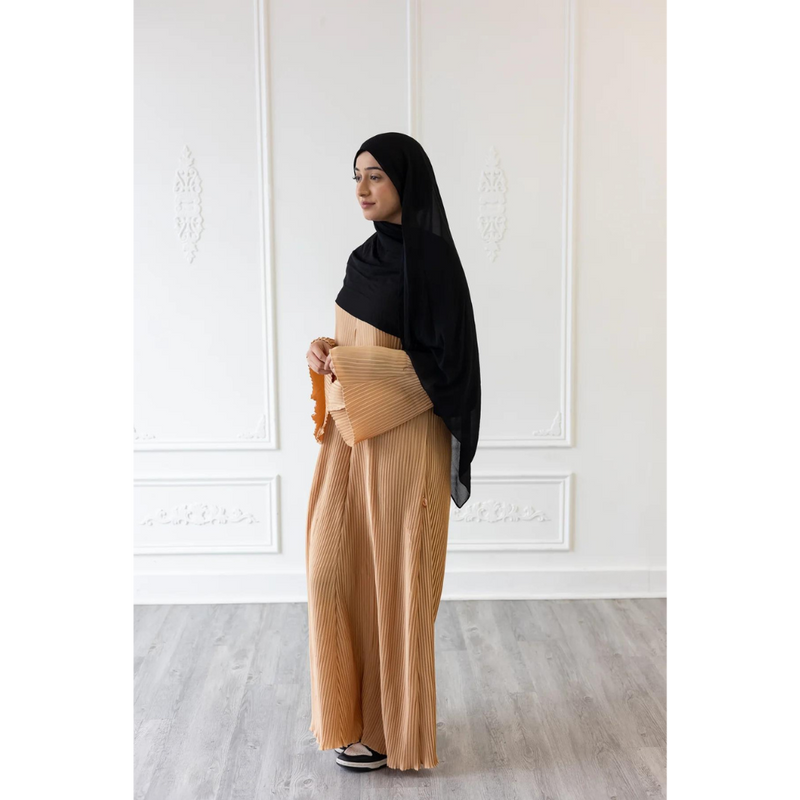Pleated Plain Abaya (Marzipan)