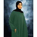 Golden Zipper Plain Abaya with Pockets for Breastfeeding - Evergreen (C45)