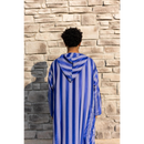 Moroccan Striped Hoodie Thobe (Sapphire Mist with Blue Embroidery)