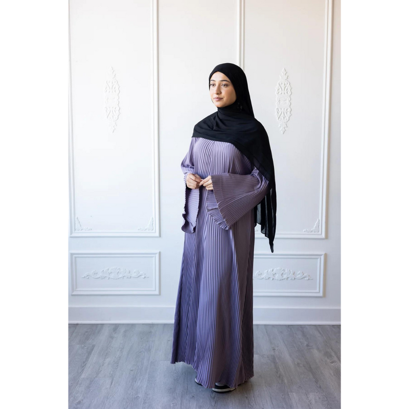 Pleated Plain Abaya (Lavender Grey)