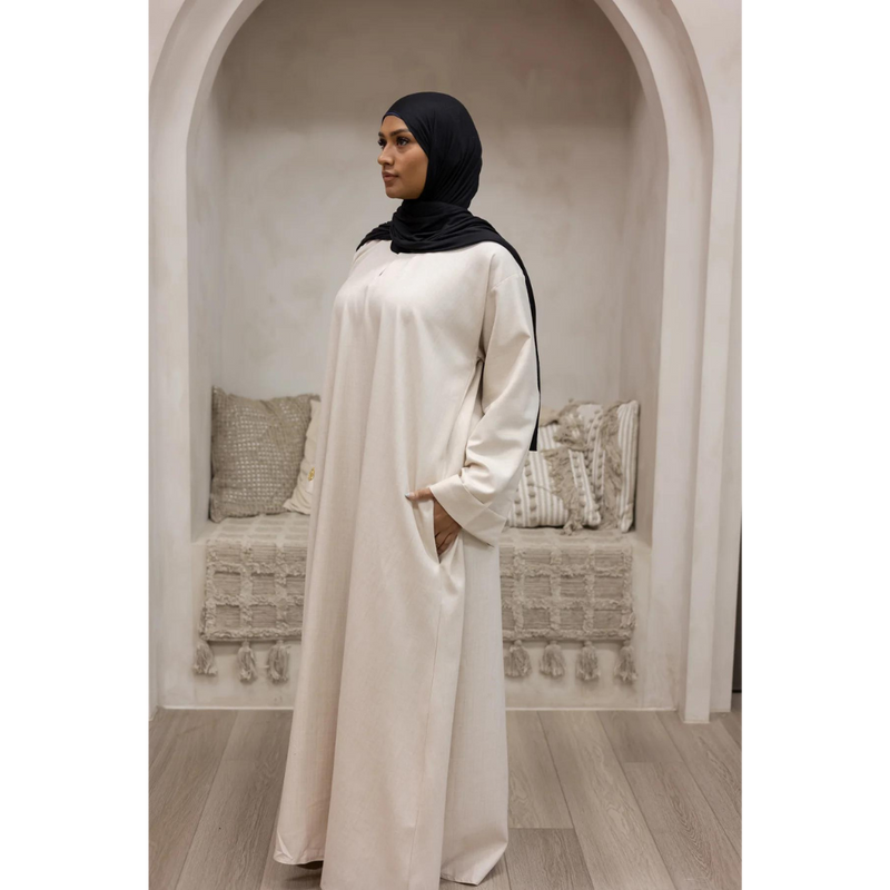 Luxury Linen Abaya in Pearl Essence