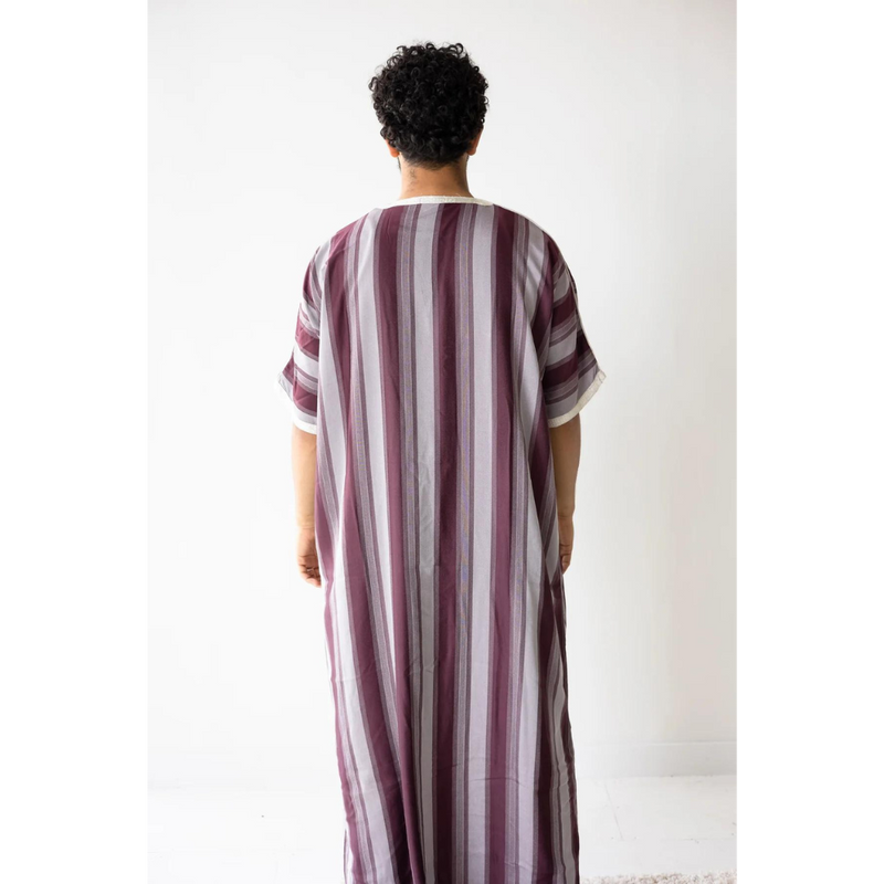 Moroccan Striped Thobe Maroon and Grey