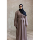 CLEARANCE Sale * No Belt* Sawda Pleated Abaya with Stone Belt (Truffle)