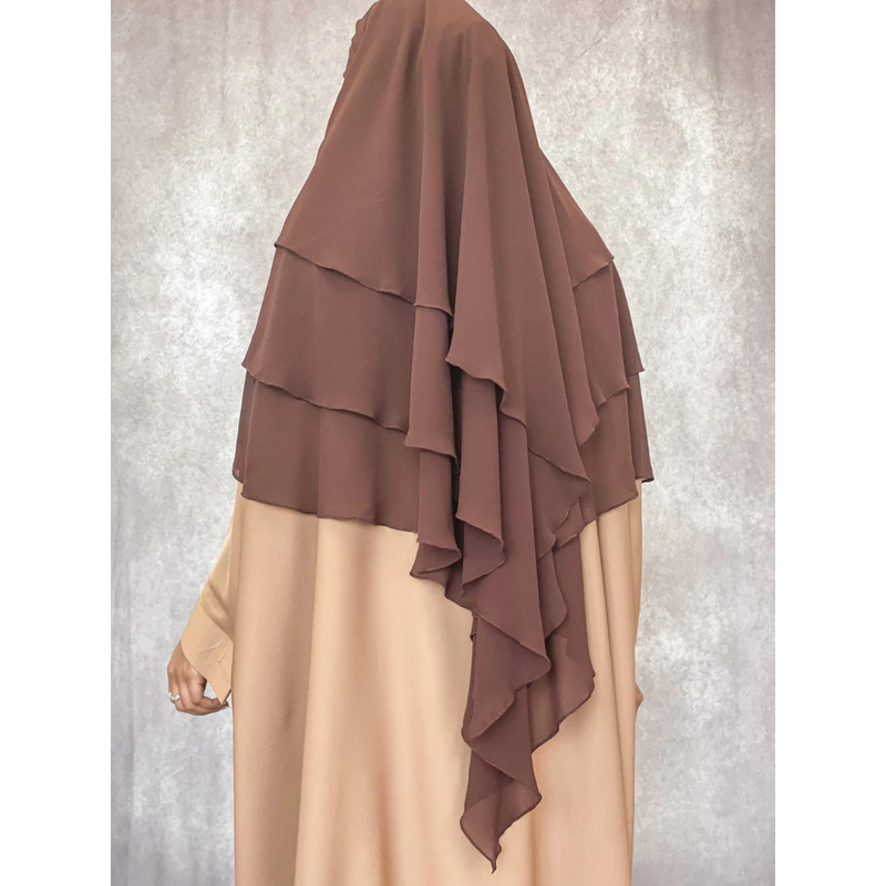 Chiffon Three Layered Princess Khimar - Coffee