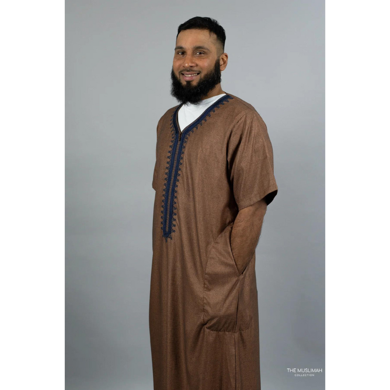 Moroccan Short Sleeve Thobe (Chocolate Brown)