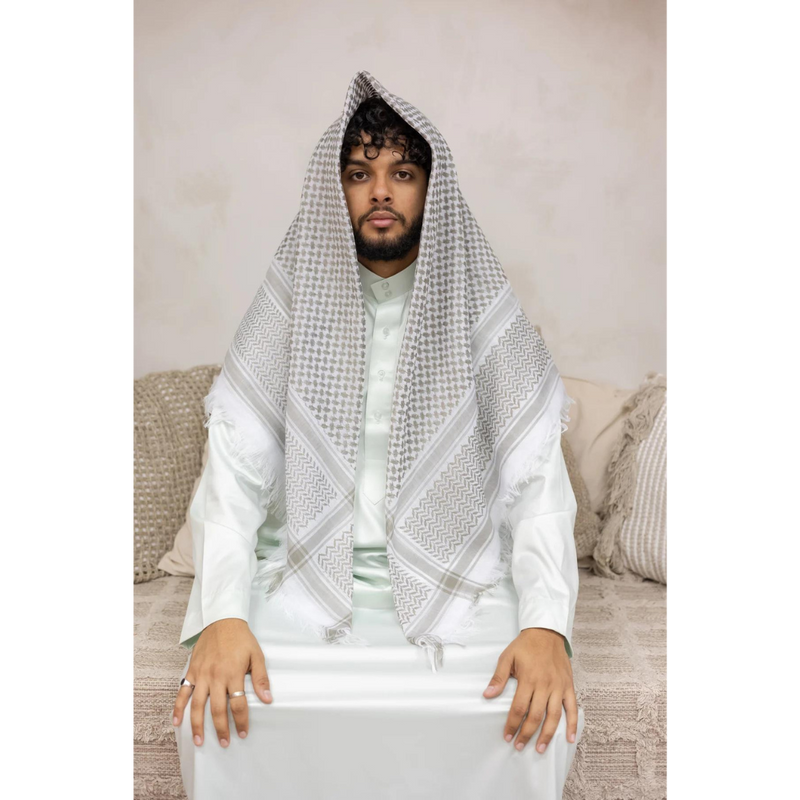Gold and White Imamah/Shemagh/Keffiyyah Arab Men's Scarf