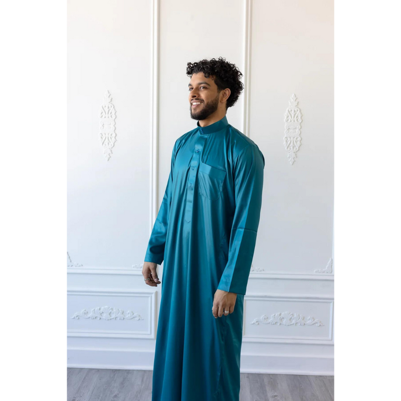 Saudi Collar Thobe Jubbah - Cobalt Green