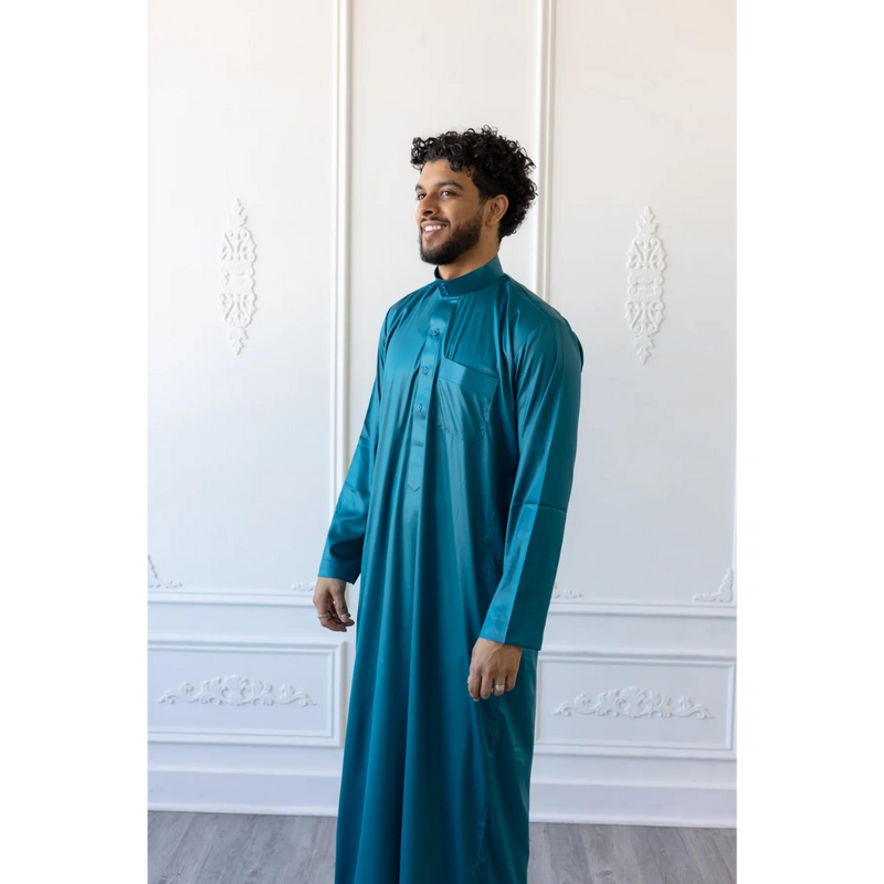 Cobalt Green Saudi Collar Thobe Jubbah