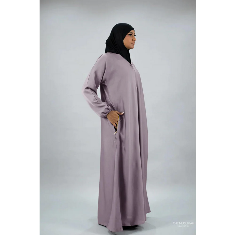Muave Golden Zipper Abaya with Matching Pockets for Breastfeeding