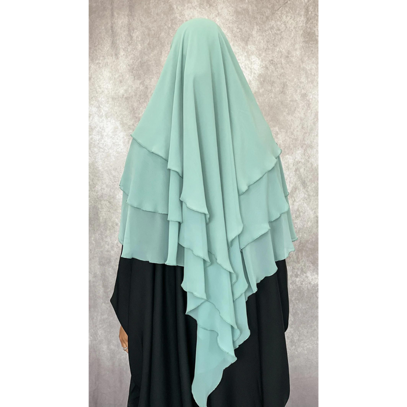 Chiffon Three Layered Princess Khimar - Aquamarine