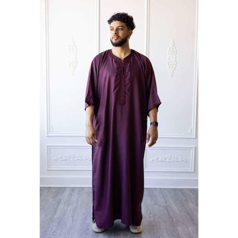 Moroccan 3/4 Sleeve Thobe - Burgundy