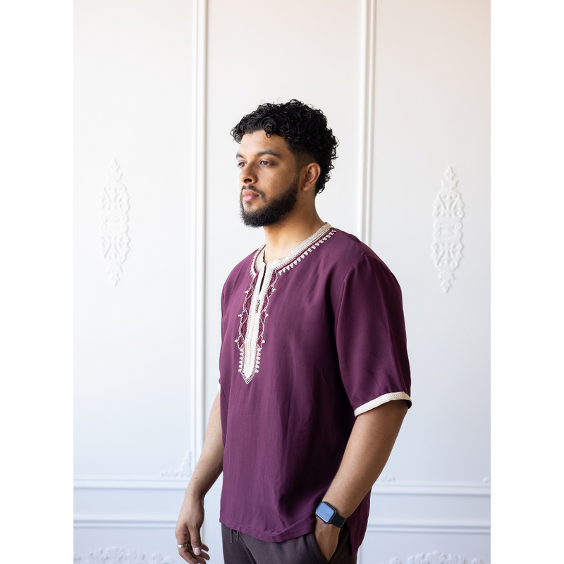 Moroccan T-Shirt (Burgundy & Cream)
