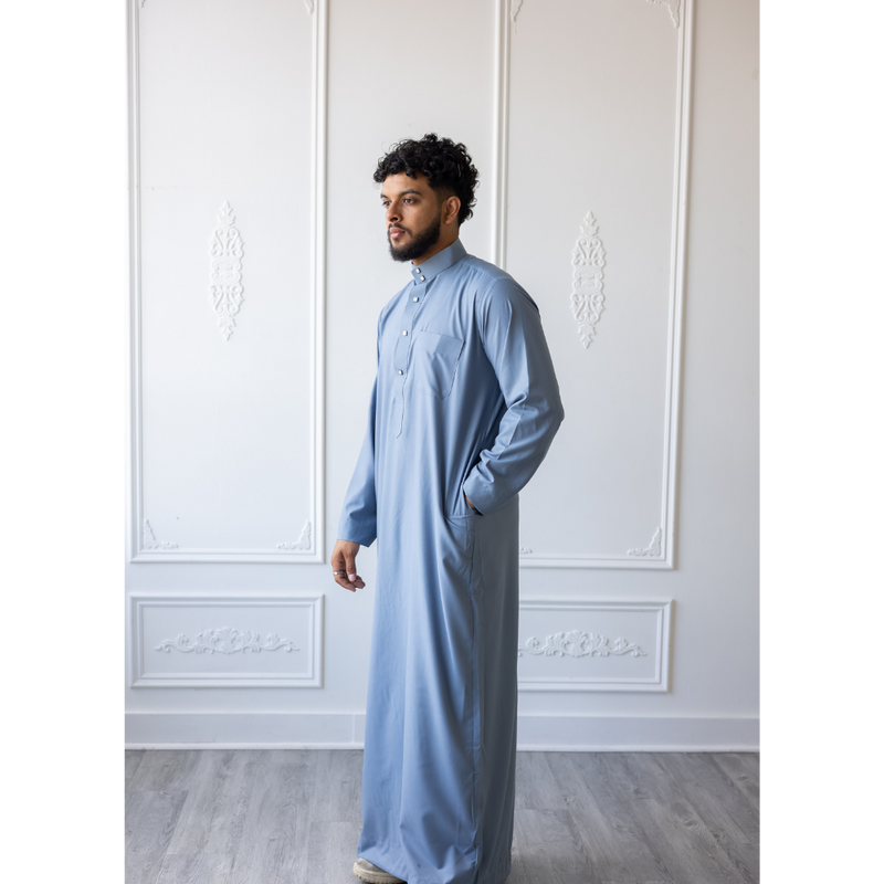 Saudi Collared Thobe Jubbah MC Cotton Blend (Light Cerulean)