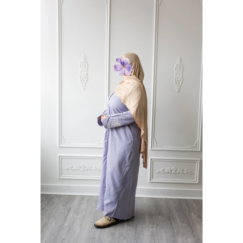 CLEARANCE SALE - Linen Embroidered Sleeve Vine Design (Wisteria)