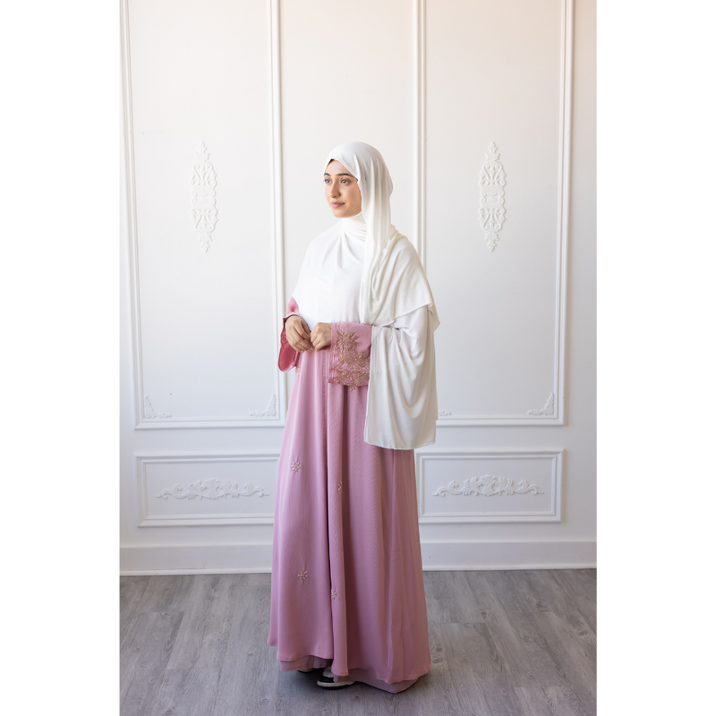 Glam Abaya Floral Embellished sleeve - Pink Rose
