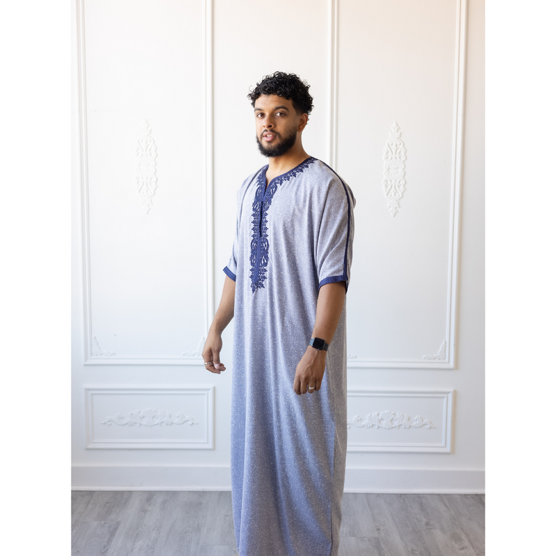 Moroccan 3/4 Sleeve Thobe - Glacier Gray & Jay Blue
