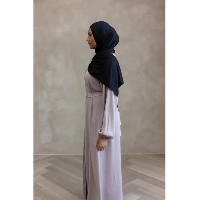 Sale Sawda Pleated Abaya with Stone Belt - Mink